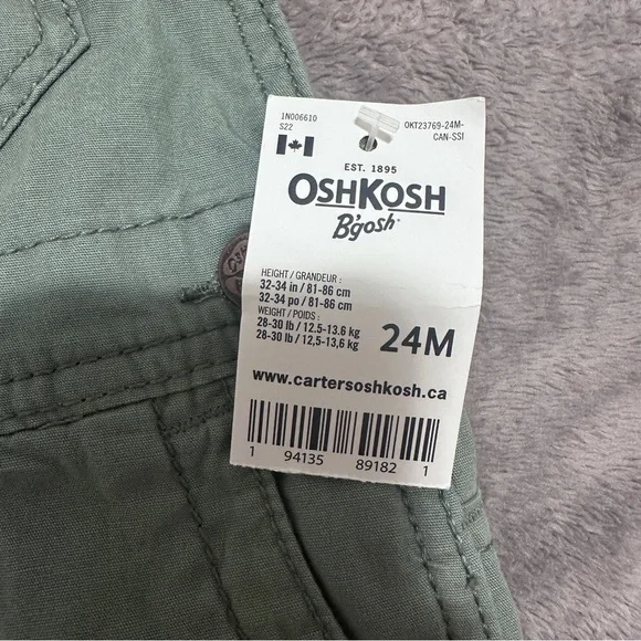 Oshkosh B’Gosh Toddler Green Cargo Short Overalls Size 24 Months NWT - Picture 8 of 8
